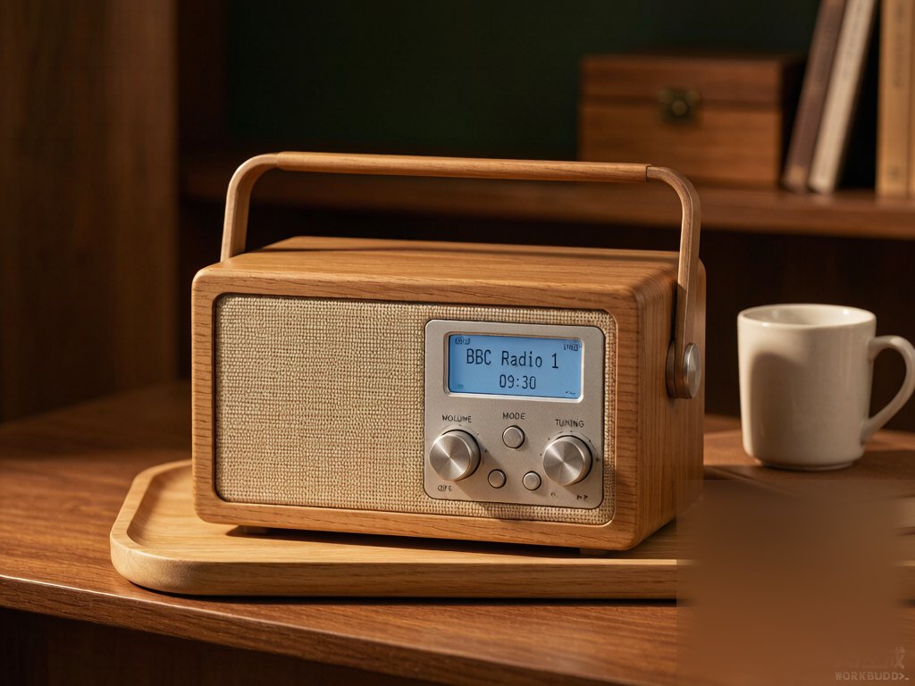 Retro wooden tabletop DAB radio with LCD display