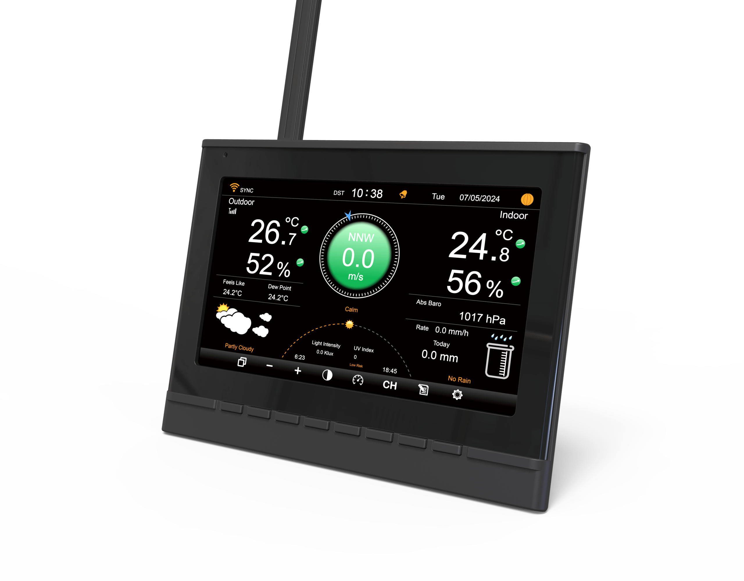 YOUTONG wireless home weather station color console showing temperature and humidity